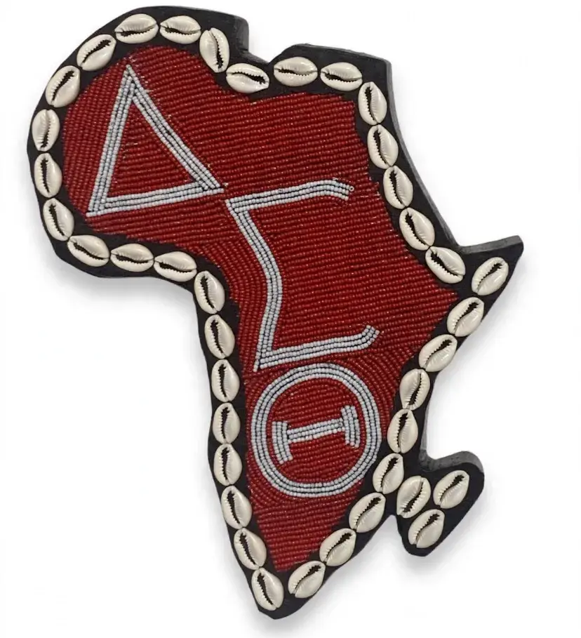 Beaded Africa Map Wall Art, Red and White, Cowrie Shells