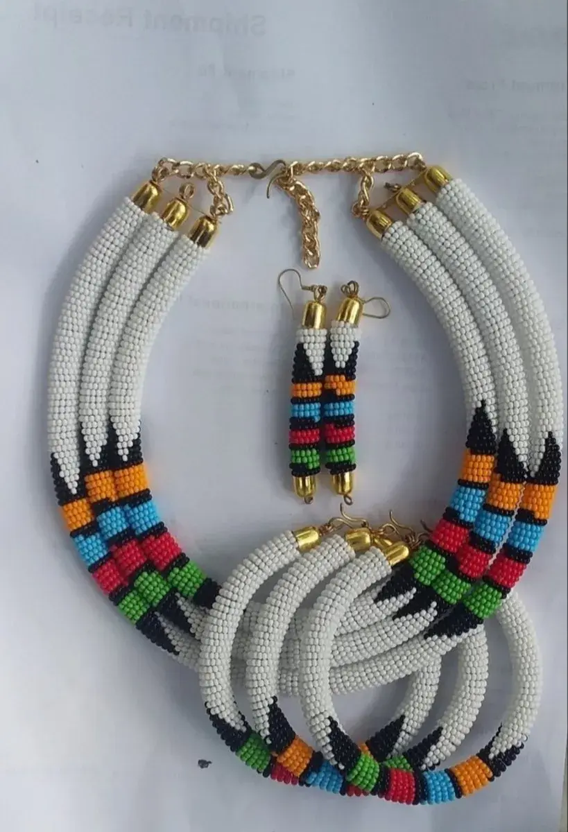 White Beaded Necklace, Bracelet and Earring Set, Handmade