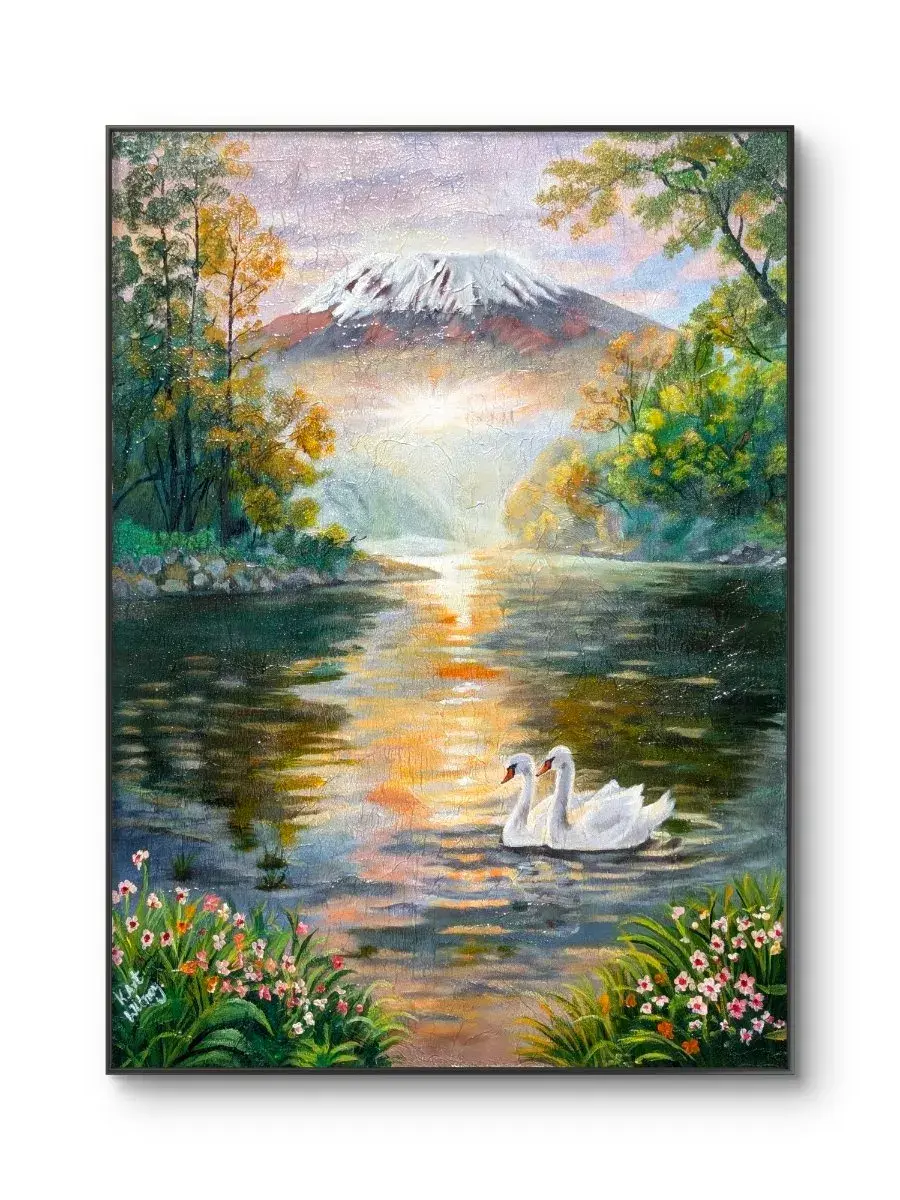 Serenity Within | Acrylic Swan and Lake Painting, 60x80cm